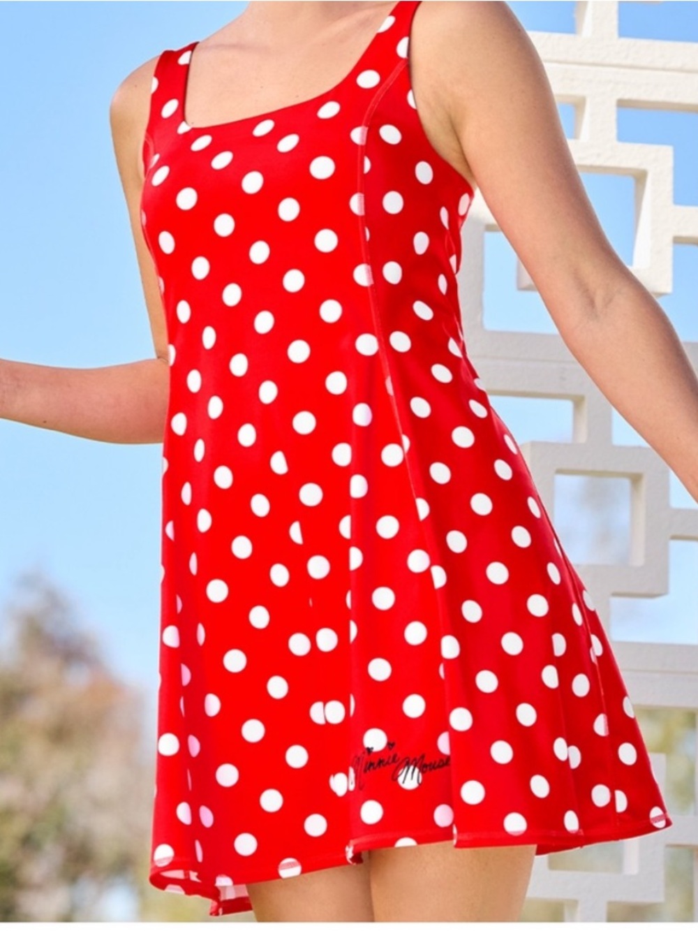 Red Minnie Mouse Polka Dot Tank Dress with White Dots